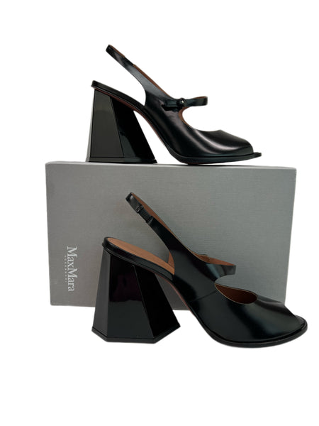 Max Mara Women's Nero Varetus Wide Fit Flare Heel Slingback Sandals Size 9 NWB