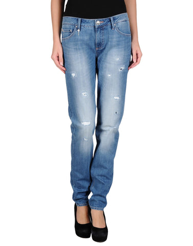 LEROCK Women's Medium Blue Straight Leg Distressed Denim Jeans NEW