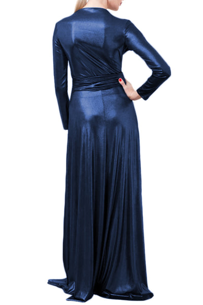 VON VONNI Women's Navy Metallic Victoria Long Sleeve Transformer Dress NWT