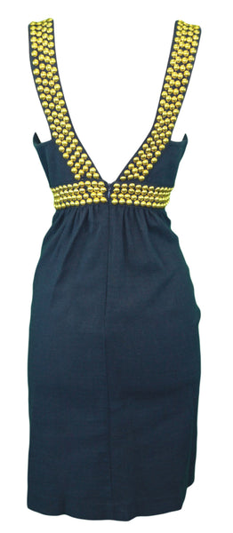 ELIZABETH MCKAY Navy Rivet Detailed Empire Waist Virginia Dress 5062 $285 NWT