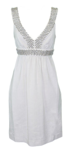 ELIZABETH MCKAY White Rhinestone Empire Waist Virginia Dress 5062 Sz 0 $285 NWT