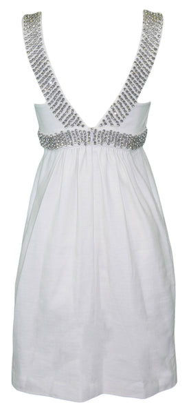 ELIZABETH MCKAY White Rhinestone Empire Waist Virginia Dress 5062 Sz 0 $285 NWT