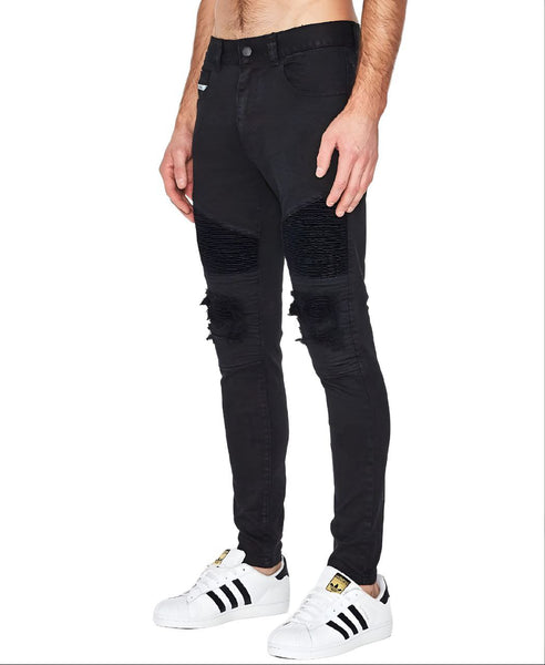 NENA&PASADENA Men's Black Washed Biker Jeans #NPMCBP002 NWT