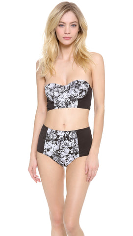 ZINKE Women's Black/White Floral Starboard Bustier Bikini Top $99 NEW