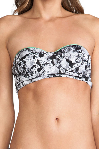 ZINKE Women's Black/White Floral Katie Bustier Bikini Top $88 NEW