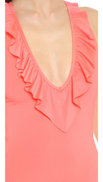 ZINKE Women's Grapefruit Ruffled Marci One-Piece Bathing Suit $125 NEW